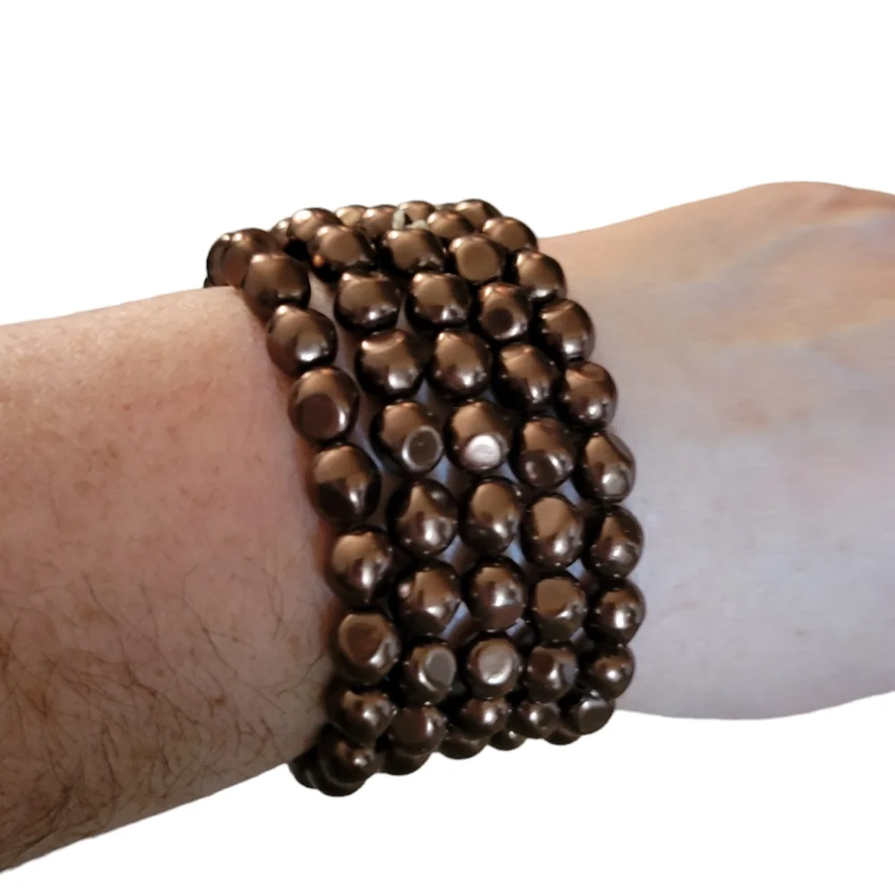 Faux Pearl Multi Strand Bracelet Brown